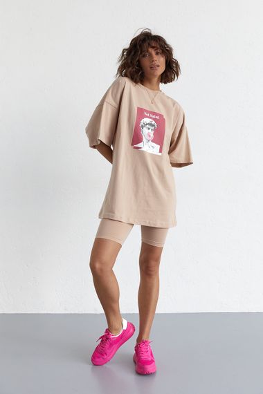Женский костюм с футболкой oversize и велосипедками - кофейный цвет, L (есть размеры) | Зображення 6