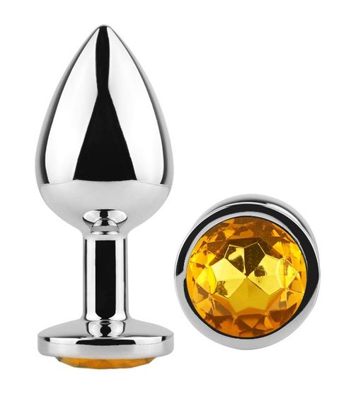 Анальна пробка з кристалом EGZO - Silver Round Plug Yellow size M Sex Aura | Зображення 1