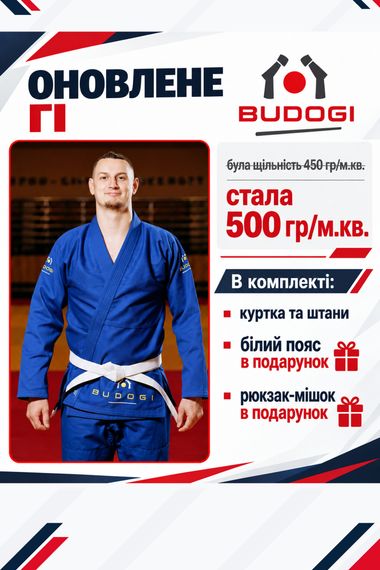 Синє кімоно для хлопців/чоловіків, джиу-джитсу, TM BUDOGI, 180 розмір, щільність 500 гр/м.кв.