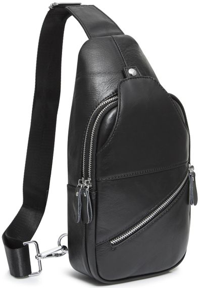 Чоловіча сумка-слінг шкіряна чорна Tiding Bag 7579