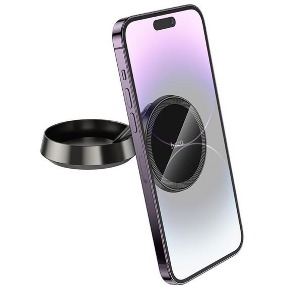Автодержатель Hoco H83 Metal ring magnetic (center console) Metal grey | Зображення 1