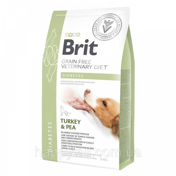 Беззерновой лечебный корм Brit VetDiet Diabetes для собак при сахарном диабете, индейка и горох, 2 кг
