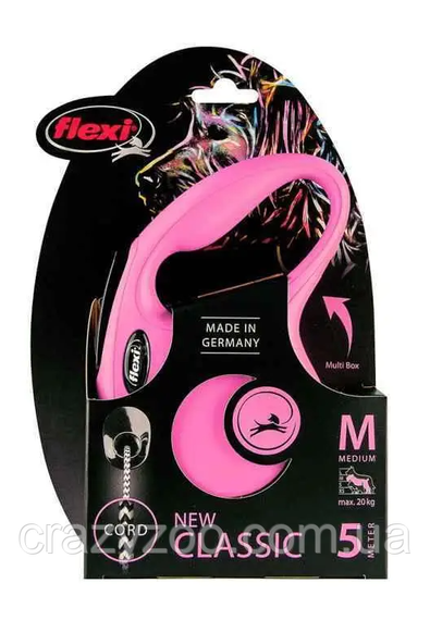 Повідець-рулетка для собак Flexi New Classic M до 20 кг рожева трос 5 м CL20C5 | Зображення 1