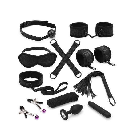 Набір Liebe Seele Black Lace and Neoprene 11pcs Bondage Kit, анальна пробка з кристалом, віброкуля Sex Aura