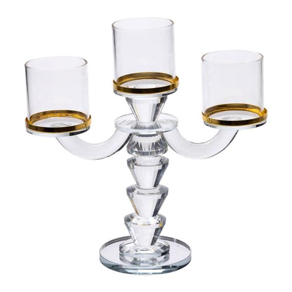 Канделябр на 3 свічки 23×9×23.5 см підсвічник скляний декоративний із золотою окантовкою HP-4-35