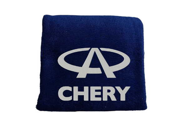 Полотенце с вышивкой махровое банное 70*140 темно-синий автомобилисту Чери Chery 00451