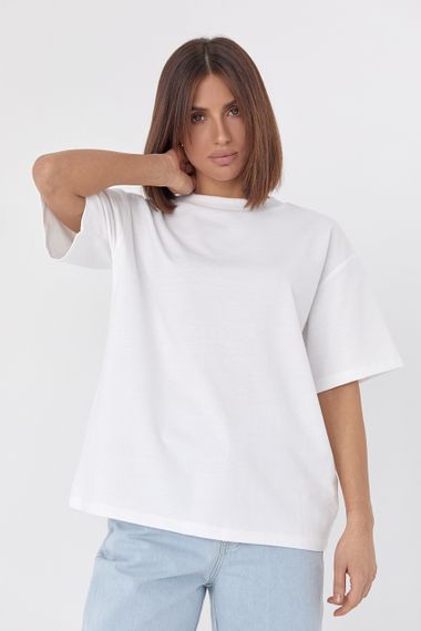 Однотонная женская футболка в стиле oversize - молочный цвет, M (есть размеры)