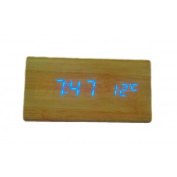 Настольные часы с 3 режимами работы и втроеным градусником с синей подсветкой Wooden Clock 1301  (lp-79561_283) | Зображення 4