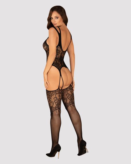 Бодістокінг Obsessive Bodystocking F237 S/M/L, рослинне плетіння, імітація панчіх | Зображення 3