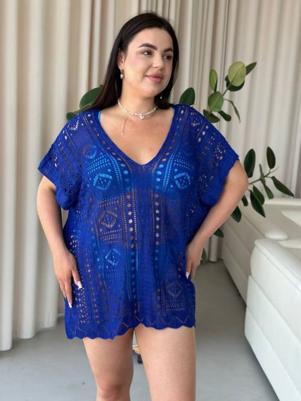 Пляжна коротка синя туніка PLUS SIZE тоненька в'язка | Зображення 6