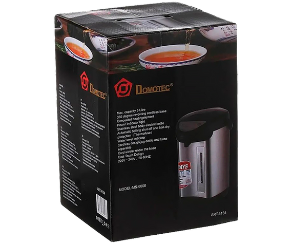 Термопот (чайник-термос) 6 л Domotec MS-6000 сріблясто-чорний 800W (MS-6000_1169) | Зображення 5