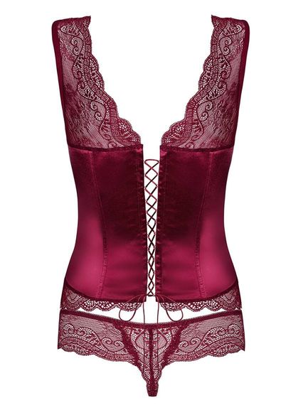 Корсет із трусиками Obsessive Miamor corset Бордовий S/M | Зображення 3