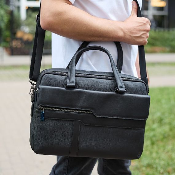 Чоловіча ділова сумка зі шкіри 39х29х10, класичний портфель для ноутбука та офісу, сумочка для студента, чорний | Зображення 6