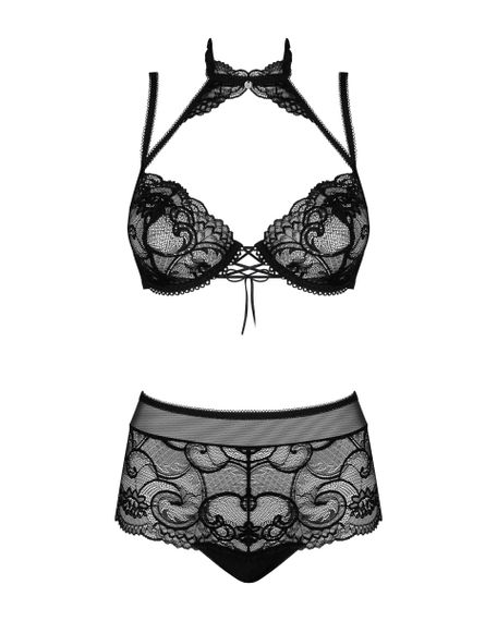 Комплект Obsessive Elizenes зі шнурівкою на ліфі та мереживним чокером, чорний, S/M sexstyle | Зображення 4