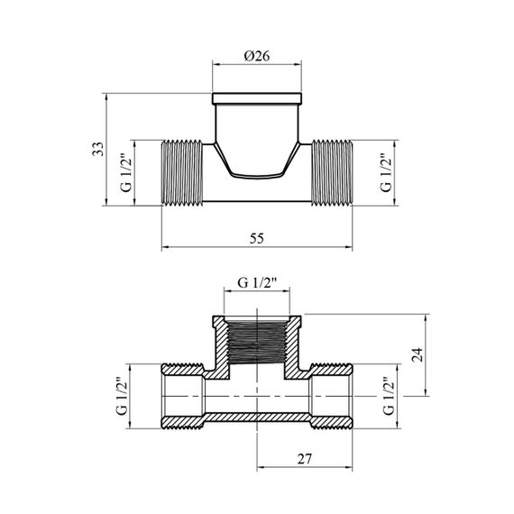 Трійник посилений LexLine 1/2" ЗВЗ латунний УК0291-В | Зображення 1