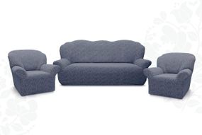 Жаккардовый чехол на диван + 2 кресла без юбки Серый