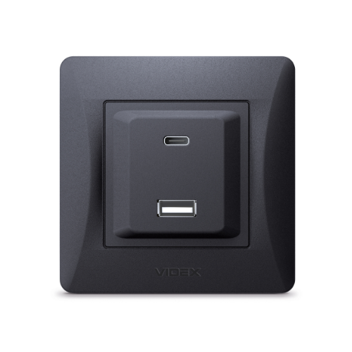 BINERA чорний графіт Розетка внутрішня USB+Type-C зарядний пристрій VF-BNCHRUC20-BG Videx | Зображення 1