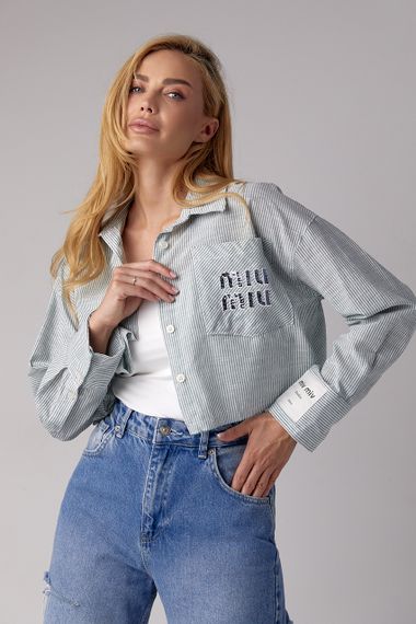 Вкорочена сорочка у смужку з написом Miu Miu - м'ятний цвет, S (є розміри)