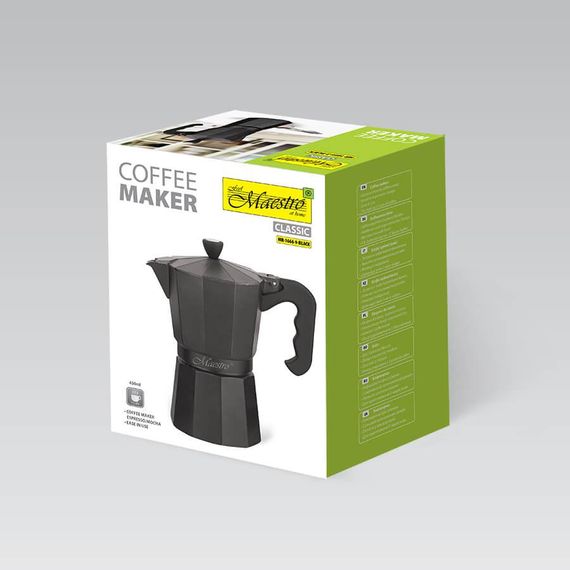Кофеварка гейзерная алюминиевая Maestro MR-1666-9 BLACK, 450 мл (на 9 чашек), для дома и офиса | Зображення 4