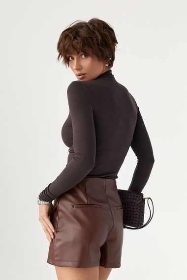 Базовий тонкий гольф з горловиною-стійкою - темно-коричневий цвет, S (є розміри) | Зображення 1