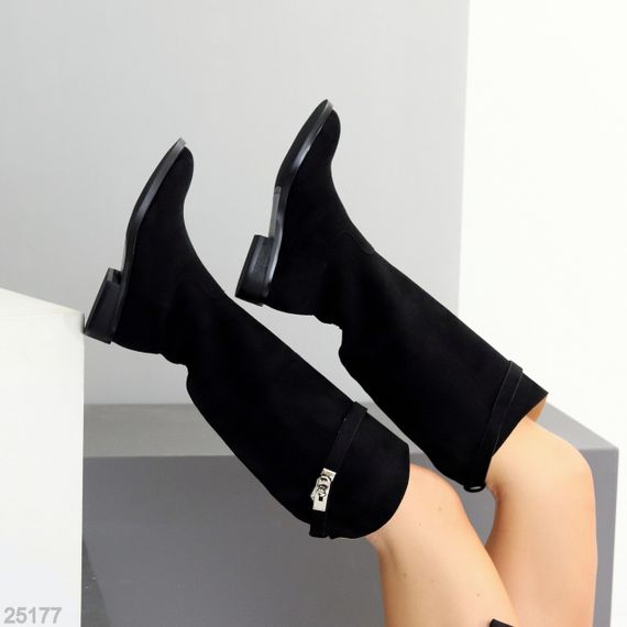 Шикарні хітові замшеві чорні чоботи жокейки єврозима | Зображення 5