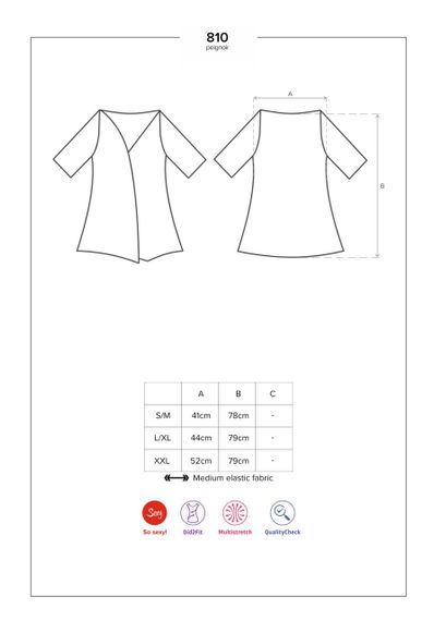 Сатиновый открытый пеньюар на поясе Obsessive 810-PEI–1 peignoir black 2XL/3XL, черный sexstyle | Зображення 6