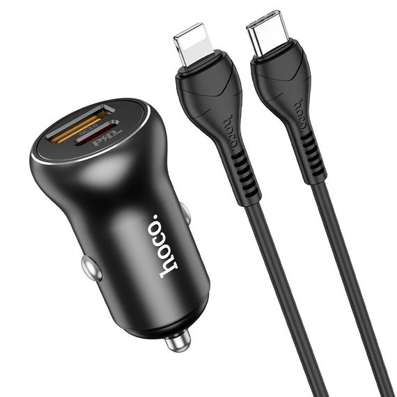 АЗП Hoco NZ5 Smooth road PD30W+QC3.0 (1USB-A/1C) + кабель Type-C to Lightning Чорний | Зображення 2