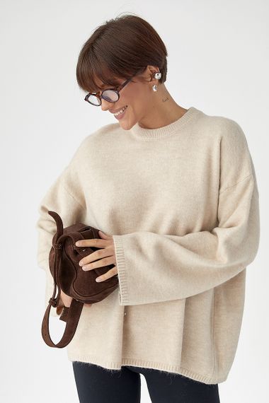 В'язаний жіночий джемпер з широкими рукавами - бежевий цвет, ONE SIZE (є розміри)