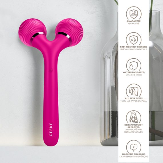 Електронний ультразвуковий ролик для обличчя та тіла GESKE Sonic Facial&Body Roller 4в1 magenta | Зображення 2