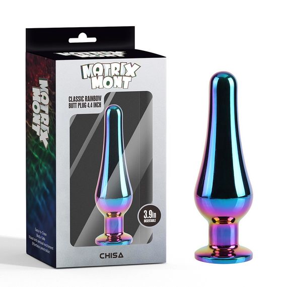 Анальна пробка класична різнокольорова CHISA MATRIX MONT з різнокольоровим каменем, 11.2 см, Φ3.5 см sexstyle