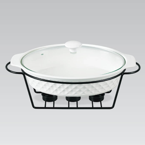 Марміт овальний 2,3л 37,5см кераміка скляна кришка + метал.підставка MR-11559-74 Maestro | Зображення 1