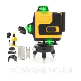 Акумуляторний лазерний нівелір 4D, 16-лінійний зелений рівень LUX з великим LED екраном, Tape-C зарядка (3.7V, 5AH). АКБ рівень