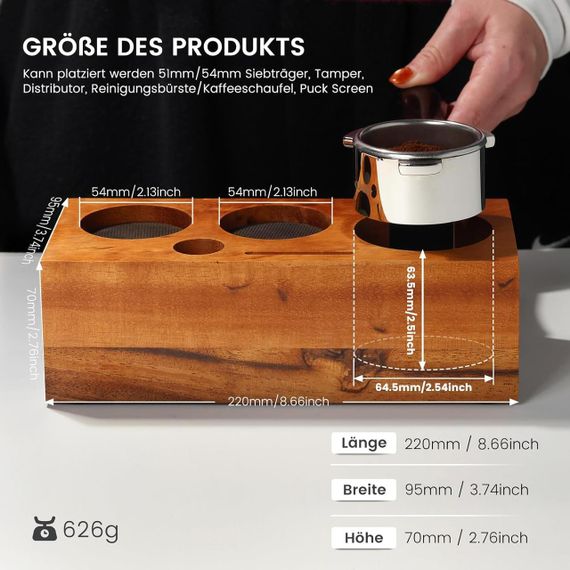 Станція темпінгу кави еспресо 51 мм 54 мм, дерев'яна для трамбування портафільтра для аксесуарів бариста з горіхового дерева | Зображення 2