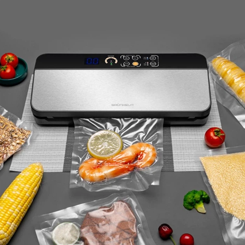 Вакуумный упаковщик Grunhelm GV118BS вакуумный для сухих и влажных продуктов цифровой дисплей встроенный нож 110 Вт Черный | Зображення 4