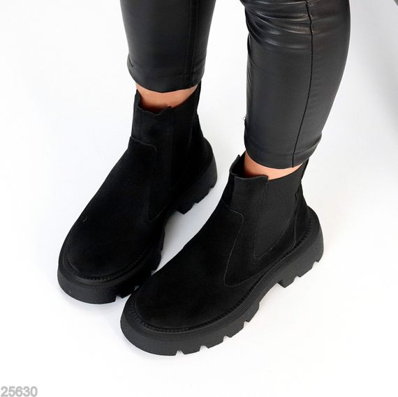 Зручні базові чорні зимові черевики челсі з еластичною вставкою | Зображення 4