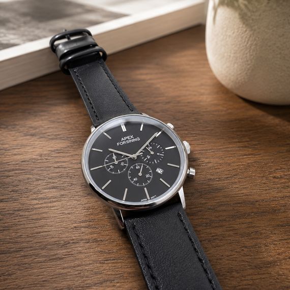 Чоловічий годинник Forsining 8312 Black-Silver з хронографом та шкіряним ремінцем | Зображення 5