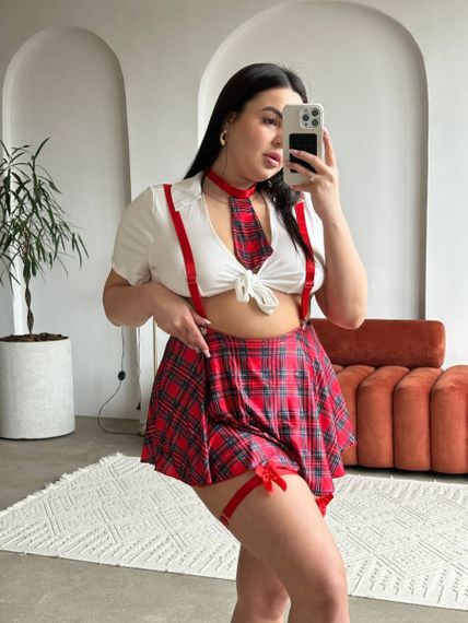 Еротичний костюм школярки з підтяжками PLUS SIZE костюм для рольових ігор | Зображення 1