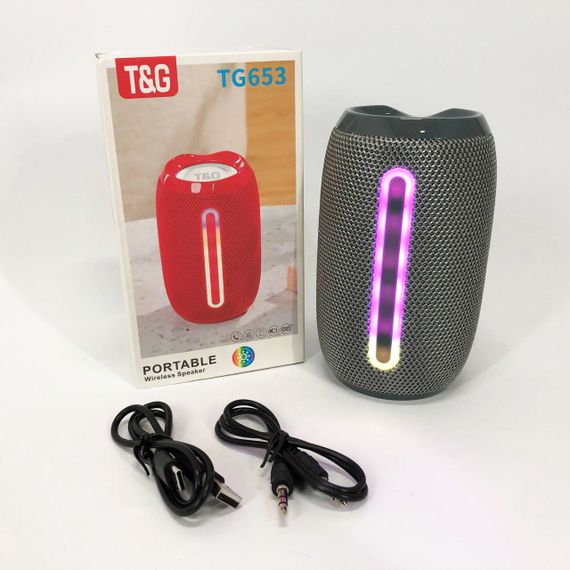 Портативна Bluetooth-колонка TG653 USB з ремінцем, гучна колонка для вечірки. Колір: сірий | Зображення 5
