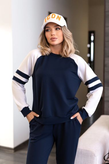 Женский спортивный костюм весна-осень свитшот и джоггеры GF7125 цвет темно-синий, размер 46/48 | Зображення 1
