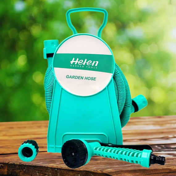 Шланг поливальний 15 м з котушкою і розпилювачем з 7 режимами Helen Garden Tools шланг садовий, що розтягується | Зображення 1