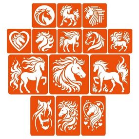 Набор трафаретов для био-тату "Лошади - большой микс" horses-big-mix 10х10 см