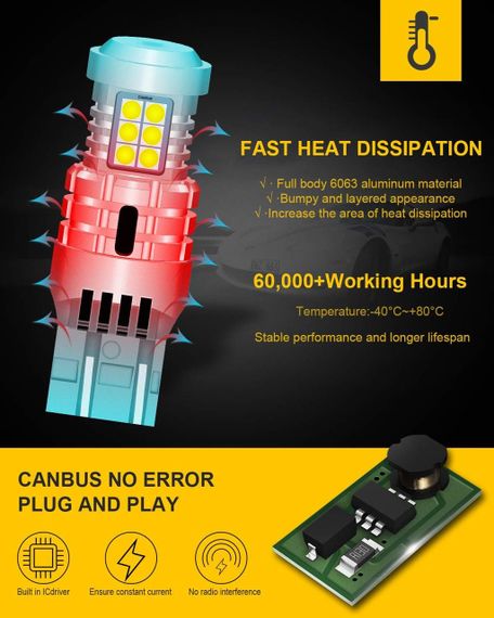 Автомобільна світлодіодна лампа KATUR 7443 T20 992 W21/5W, Безобігова заміна сигналу повороту Заднє гальмо | Зображення 4