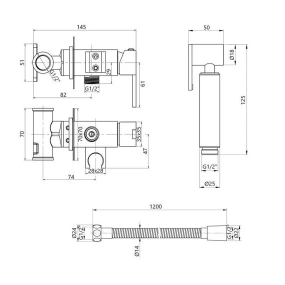 Набор для гигиенического душа Qtap Inspai-Varius прямоугольный QT259710842859NB Black Matt | Зображення 1