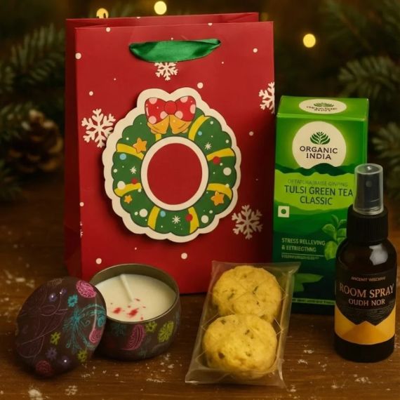 Подарунковий набір  Травʼяний чай 1 шт. + Десерт Соан кейк 1 уп. + Міні аромасвічка 1 шт. + Спрей для приміщень №3 ZEN Gifts