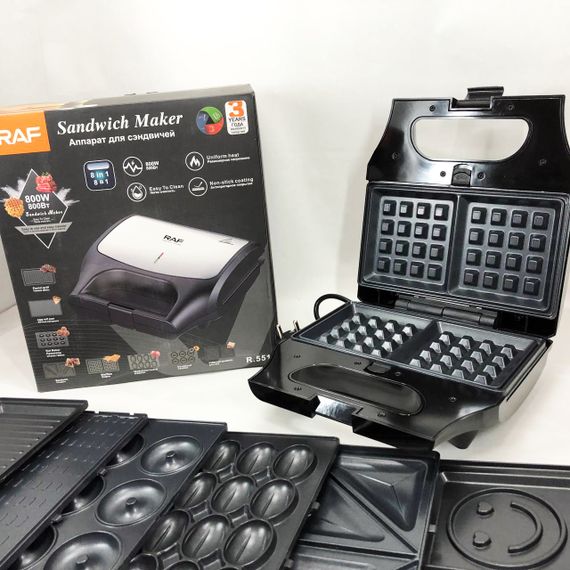 Гриль вафельница бутербродница RAF, Мультимейкер бутербродница орешница гриль для мяса и вафель KW-53