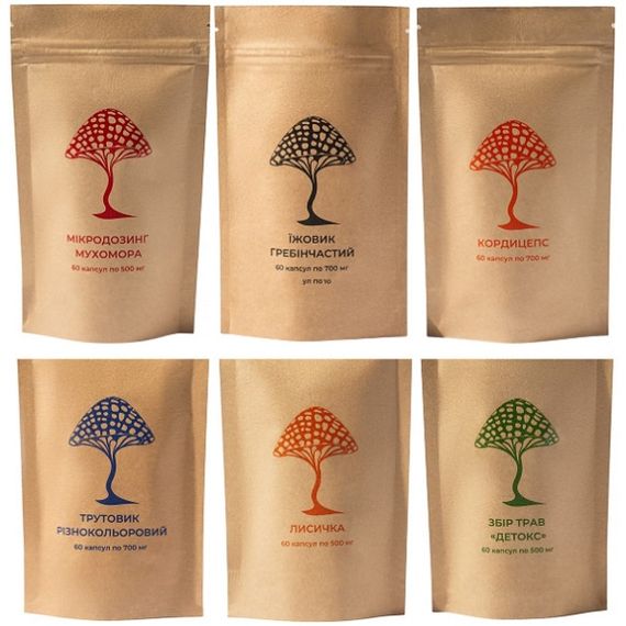 Грибний комплекс Дідусь Мухомор Набір “Супер людина” (5 видів грибів + Збір трав “Детокс”) 60 + 60 + 60 + 60 + 60 + 60 капс