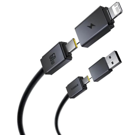 Дата кабель Baseus Versatile Two-for-Two USB/Type-C to Type-C/Lightning 60W (2m) (P10383000) Cluster Black | Зображення 2