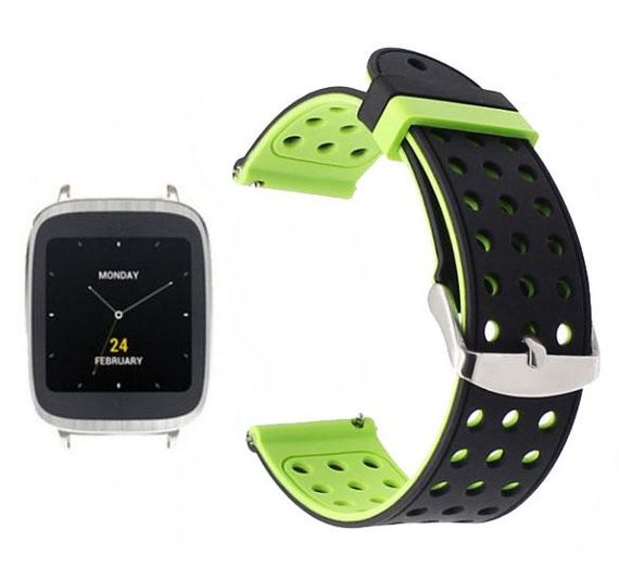 Двухсторонний ремешок с перфорацией для часов Asus ZenWatch 2 (WI501Q) - Black&Green