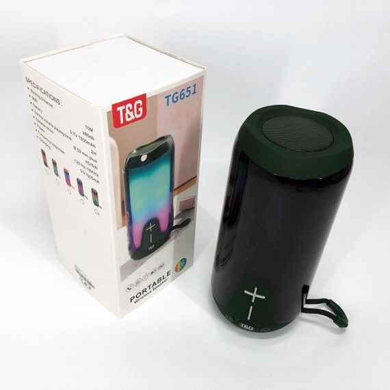 Bluetooth-колонка TG651 з RGB ПІДСВІТКОМ, Bluetooth колонка для гарної музики. Колір: зелений | Зображення 7