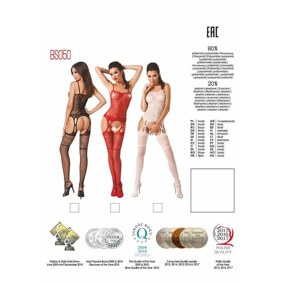 Бодістокінг Passion BS050 white, комбінезон, імітація панчох і пояса, S/M/L | Зображення 4